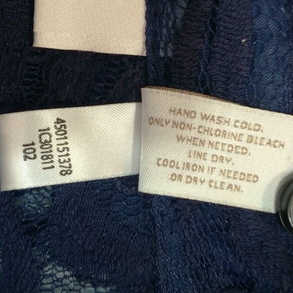 Chicos Navy Lace Moto Jacket Front Zip Up Long Sleeve Collar Sheer Feminine Sz 2 - Picture 6 of 13